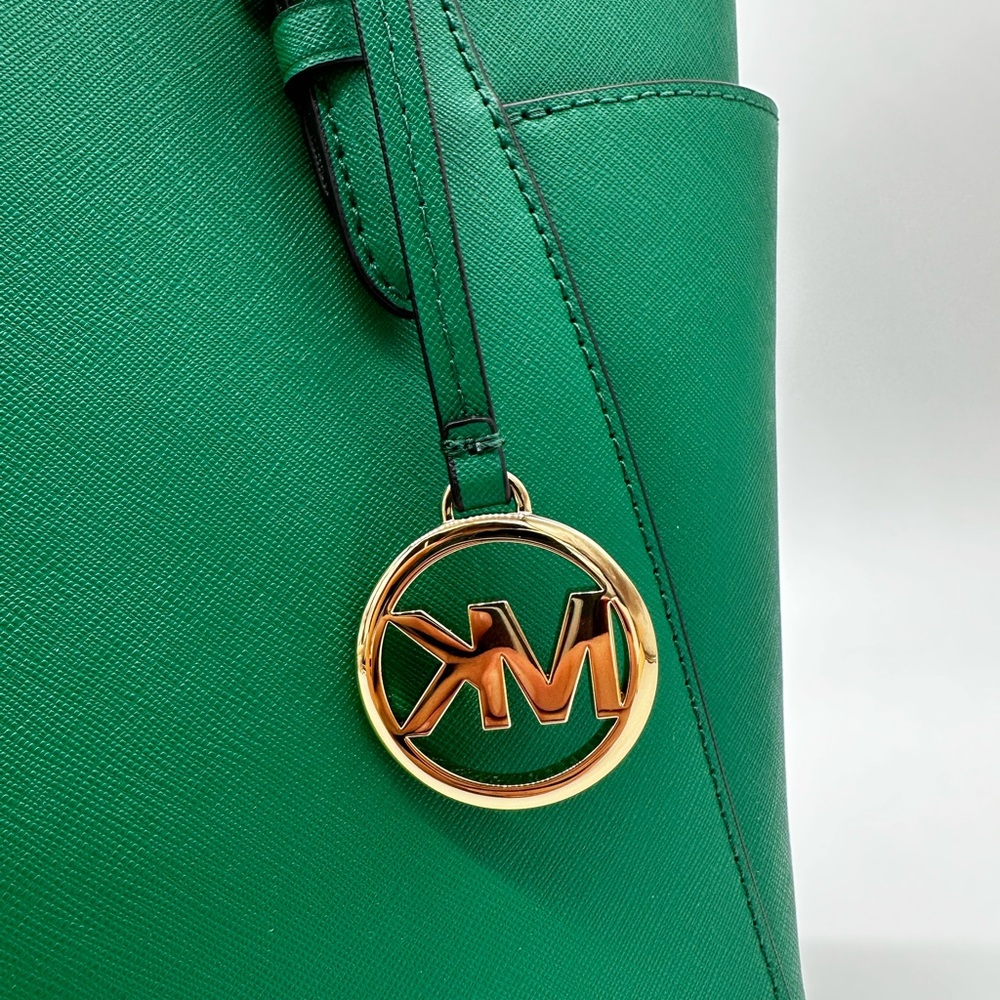 Michael Kors Large Charlotte Tote Bag Green/Gold - Picture 5 of 12